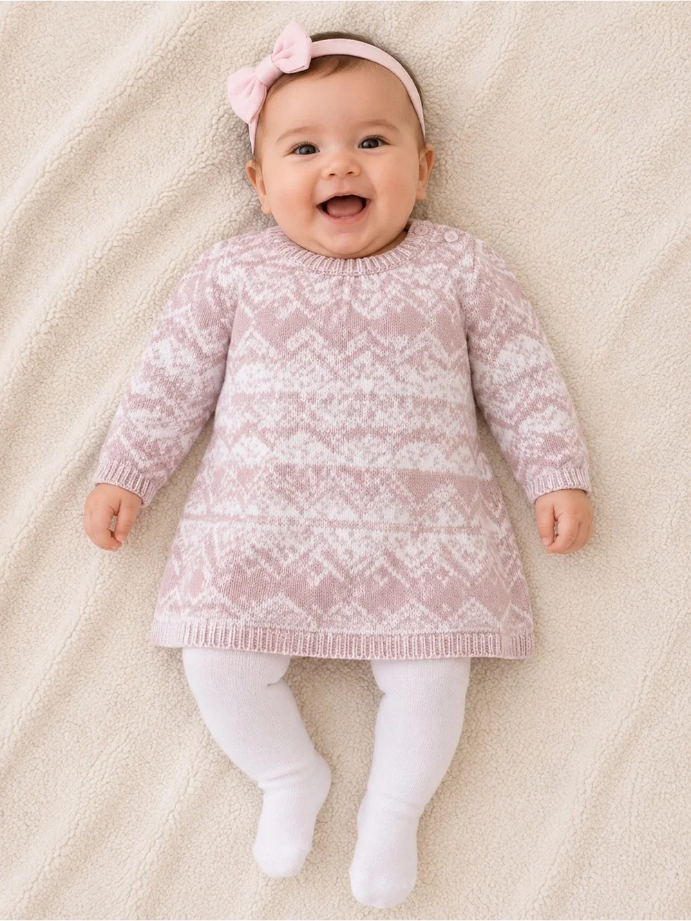 Old Navy Pink and White Knit Dress with White Tights Set